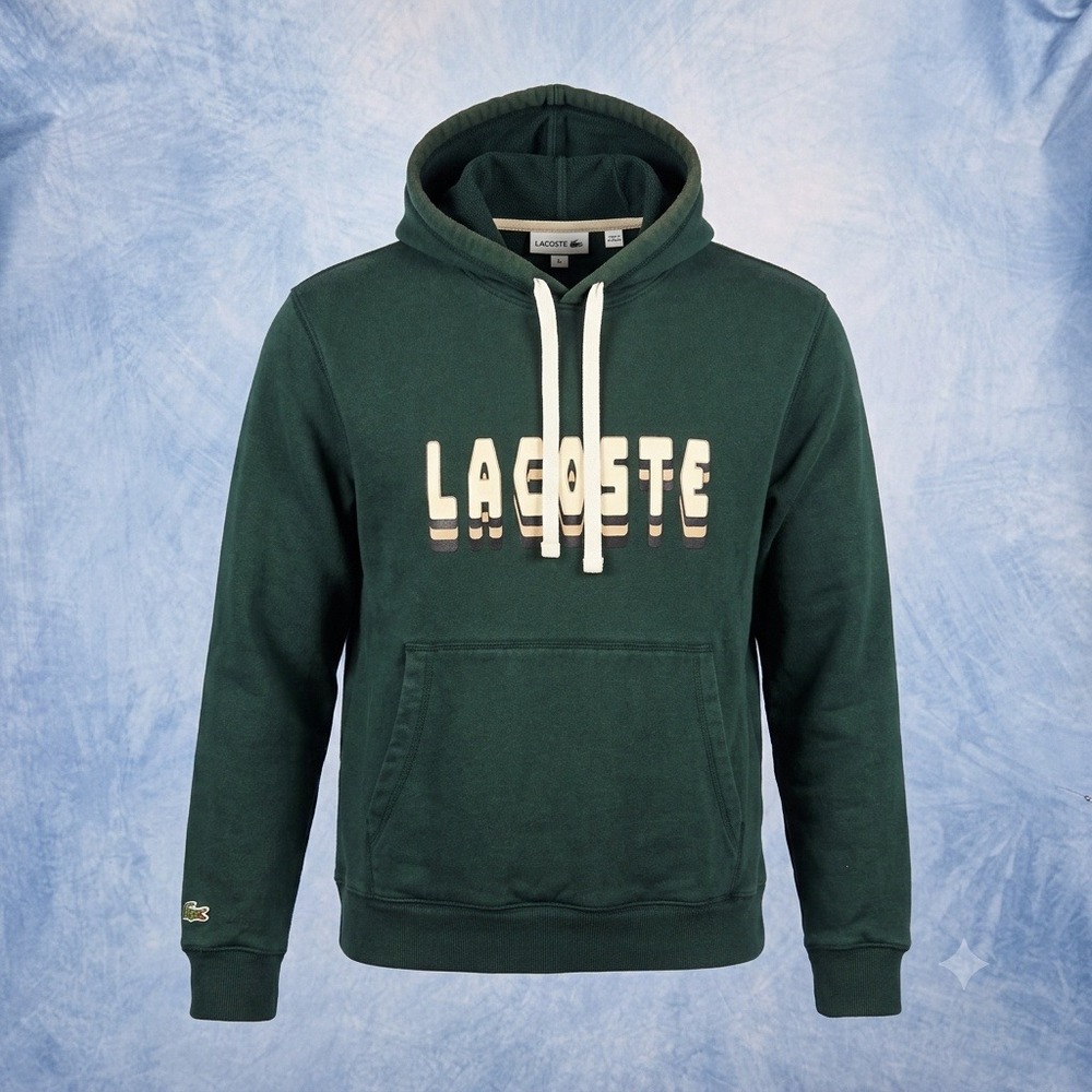 Lacoste Mens Forest Green Graphic Logo Fleece Hoodie Sweatshirt Size Large FR 5